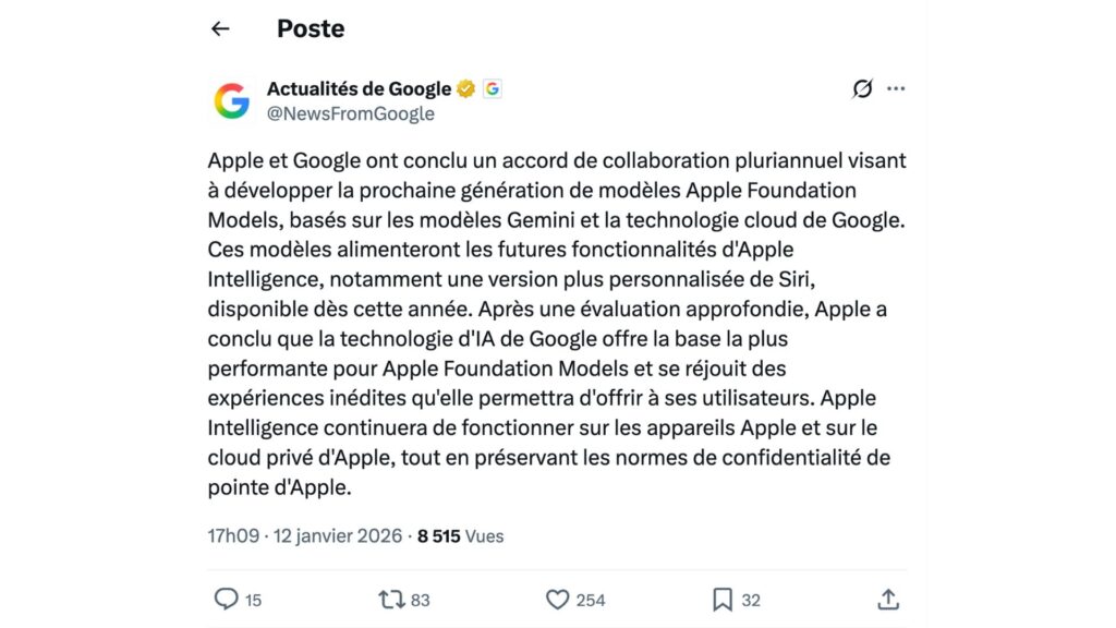 Le message publié sur X par NewsFromGoogle (traduit en français). // Source : NewsFromGoogle Le message publié sur X par NewsFromGoogle (traduit en français). // Source : NewsFromGoogle