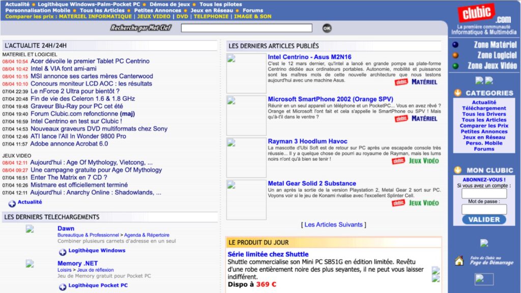 Quand j'ai découvert Clubic // Source : Wayback Machine Quand j'ai découvert Clubic // Source : Wayback Machine