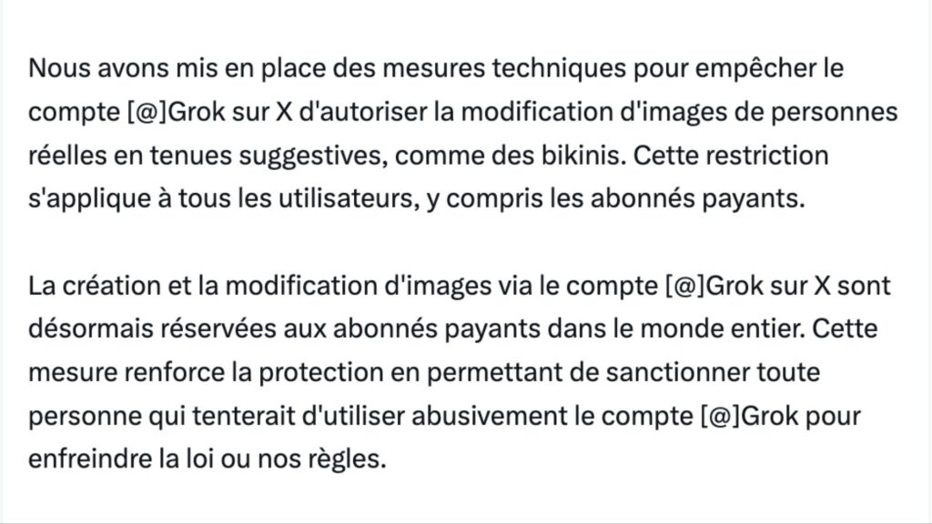 Une partie du message publié par @Safety sur X. // Source : @Safety - X Une partie du message publié par @Safety sur X. // Source : @Safety - X