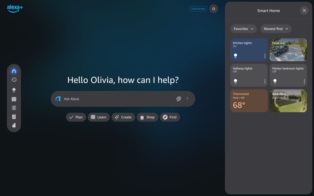 Pour se distinguer, Alexa.com propose aussi un menu latéral dédié à la maison connectée.