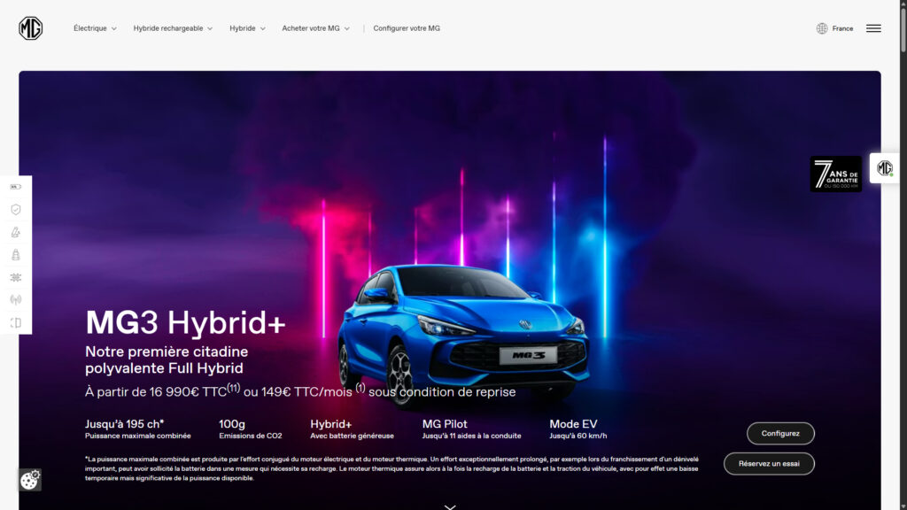 MG3 hybrid+ est bien moins cher // Source : Capture site MG MG3 hybrid+ est bien moins cher // Source : Capture site MG