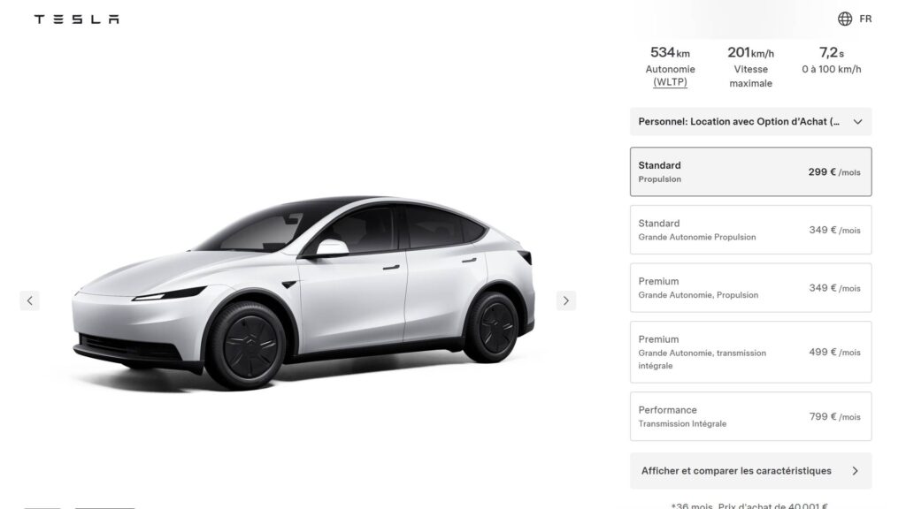 Nouveau Model Y Standard Grande Autonomie Propulsion // Source : Capture site Tesla Nouveau Model Y Standard Grande Autonomie Propulsion // Source : Capture site Tesla