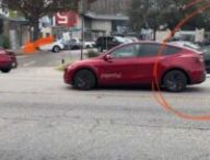 Tesla robotaxi et sa suiveuse // Source : Capture vidéo de Joe Tegtmeyer sur X