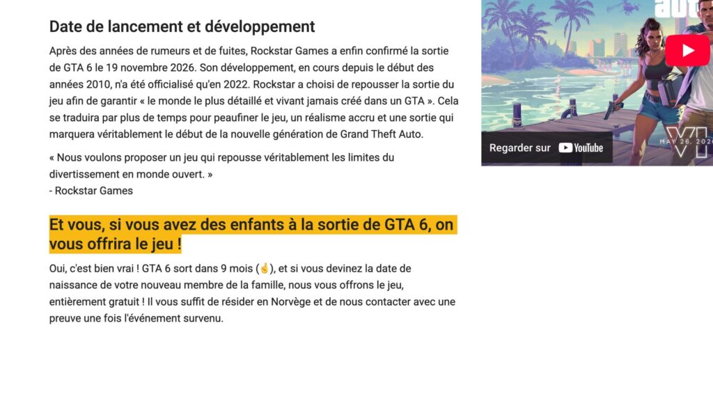 Les conditions pour obtenir GTA 6 gratuitement sur le site de Komplett. // Source : Komplett