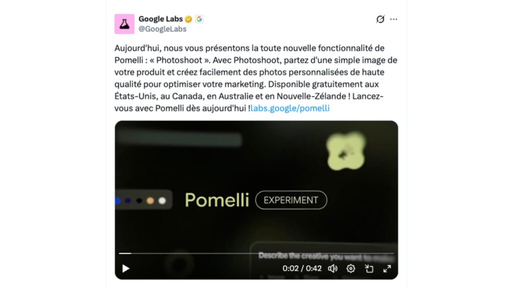 Google a annoncé Photoshoot, une fonctionnalité intégrée à Pomelli. // Source : Google Labs Google a annoncé Photoshoot, une fonctionnalité intégrée à Pomelli. // Source : Google Labs