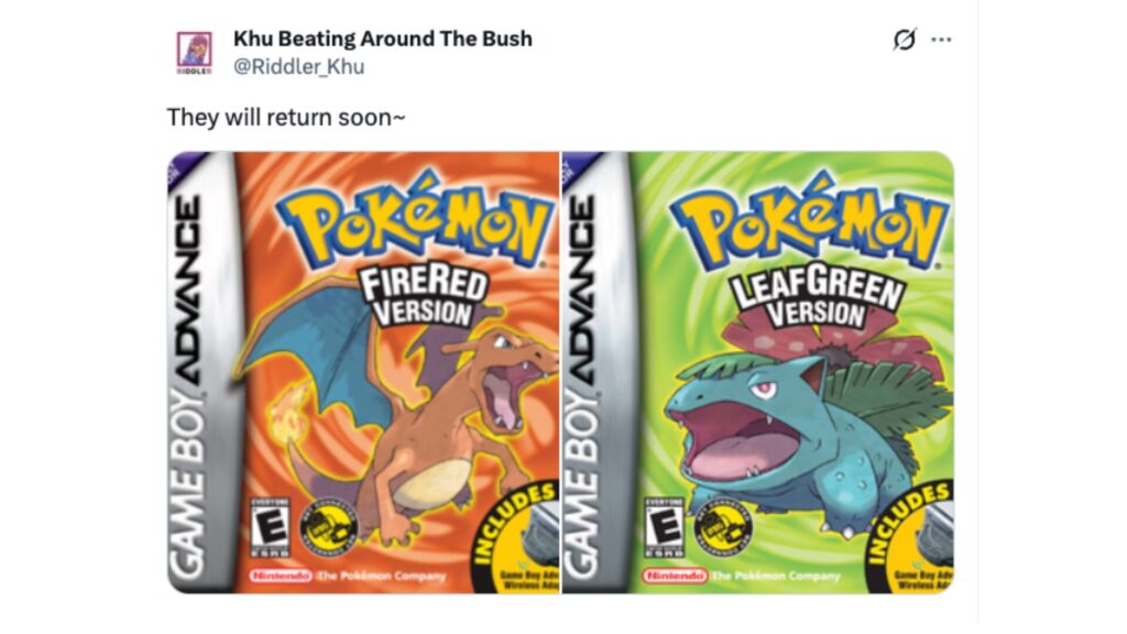 Pokémon Rouge Feu et Pokémon Vert Feuille seraient en préparation pour un retour sur Switch 2. // Source : @Riddler_Khu Pokémon Rouge Feu et Pokémon Vert Feuille seraient en préparation pour un retour sur Switch 2. // Source : @Riddler_Khu