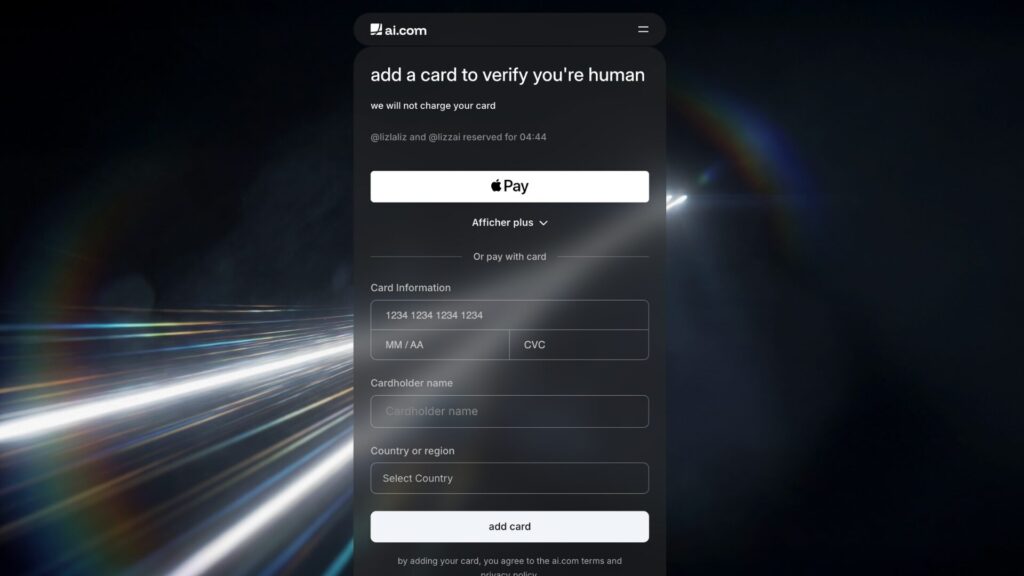ai.com demande directement de renseigner des coordonnées bancaires. // Source : Capture d'écran Numerama ai.com demande directement de renseigner des coordonnées bancaires. // Source : Capture d'écran Numerama