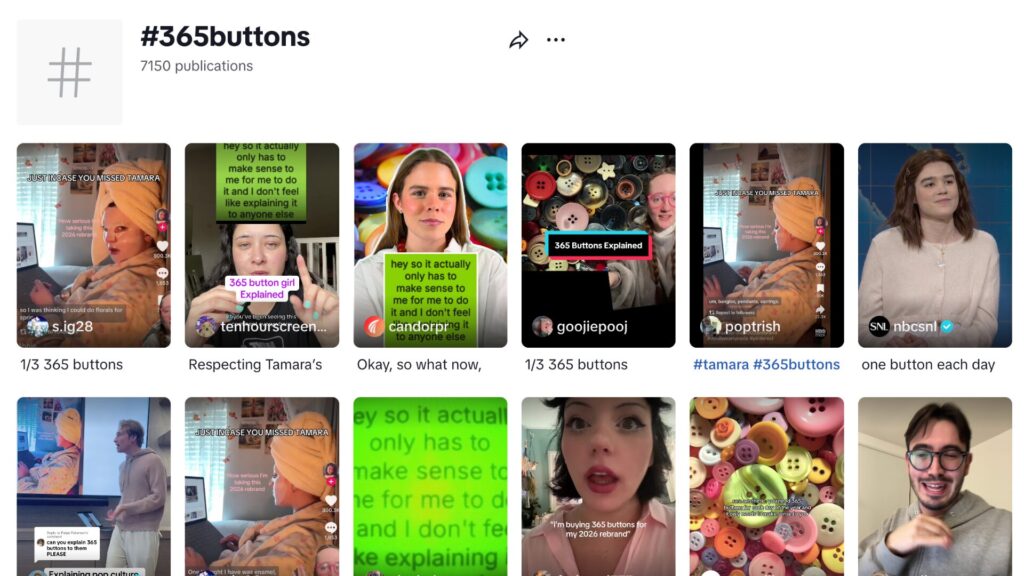Le hashtag #365buttons sur TikTok. // Source : Capture d'écran Numerama Le hashtag #365buttons sur TikTok. // Source : Capture d'écran Numerama