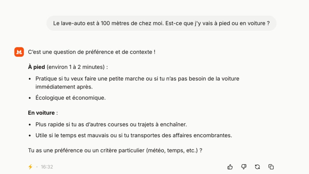 La réponse du Chat de MistralAI. // Source : Capture d'écran Numerama La réponse du Chat de MistralAI. // Source : Capture d'écran Numerama
