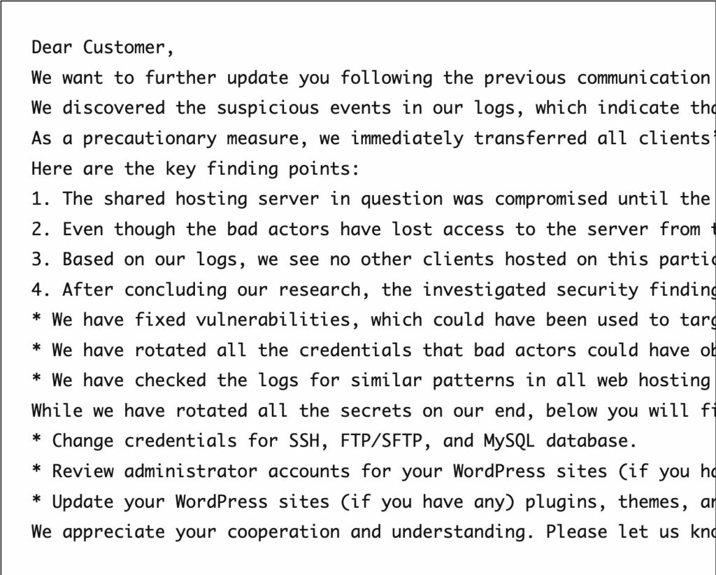 Pour remonter la chronologie de l’incident, Notepad++ a choisi de publier une partie de ses échanges avec l’hébergeur compromis. // Source : Notepad++ Pour remonter la chronologie de l’incident, Notepad++ a choisi de publier une partie de ses échanges avec l’hébergeur compromis. // Source : Notepad++