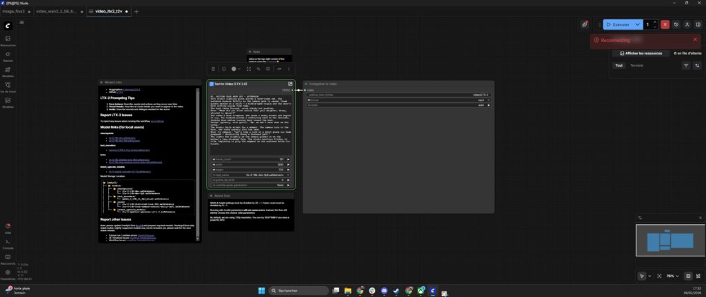 Si vous voyez la mention Reconnecting s'afficher durant la génération d'image, c'est que le modèle choisi n'est pas adapté à votre configuration // Source : Humanoid XP