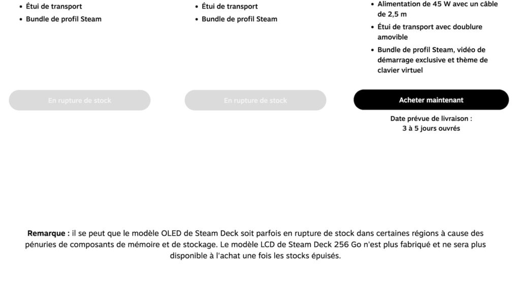 Pénurie de Steam Deck // Source : Valve Pénurie de Steam Deck // Source : Valve