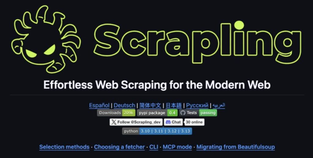 Scrapling compte des centaines de milliers de téléchargement sur Github // Source : Capture d'écran Numerama Scrapling compte des centaines de milliers de téléchargement sur Github // Source : Capture d'écran Numerama