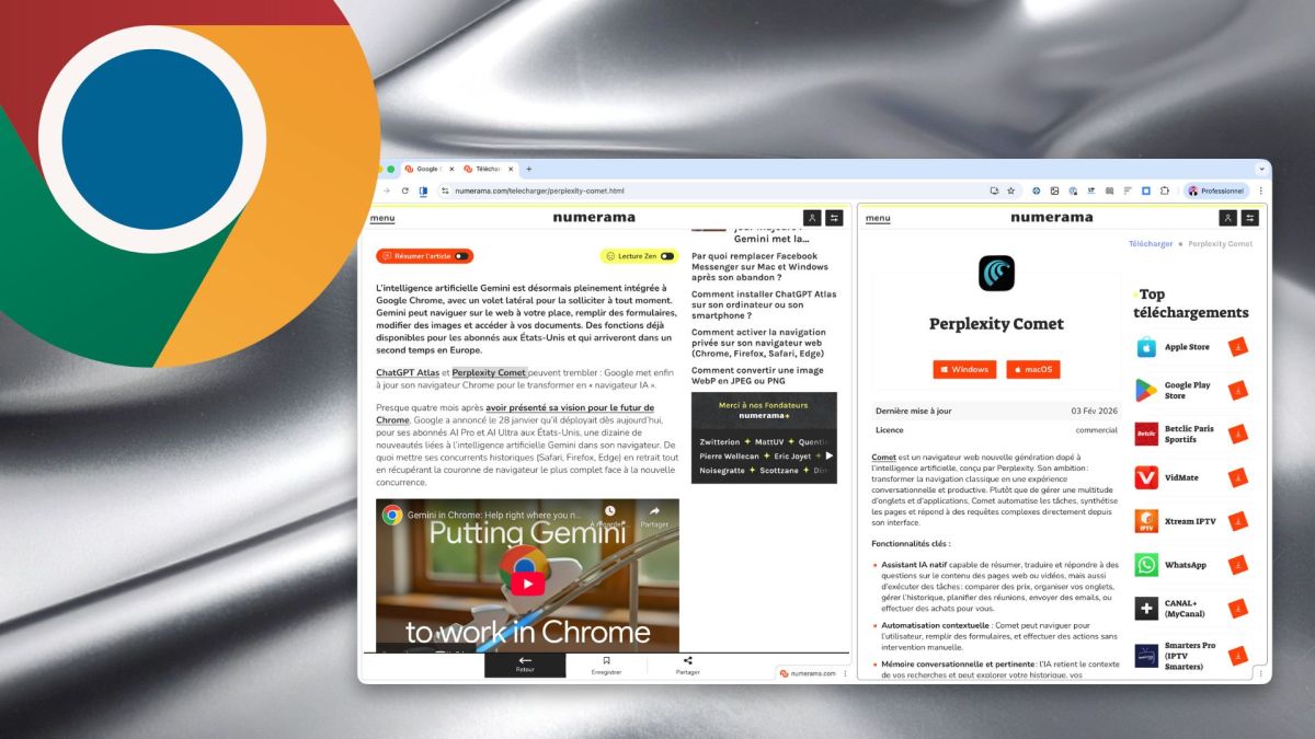 La Split View dans Chrome // Source : Montage Numerama La Split View dans Chrome // Source : Montage Numerama