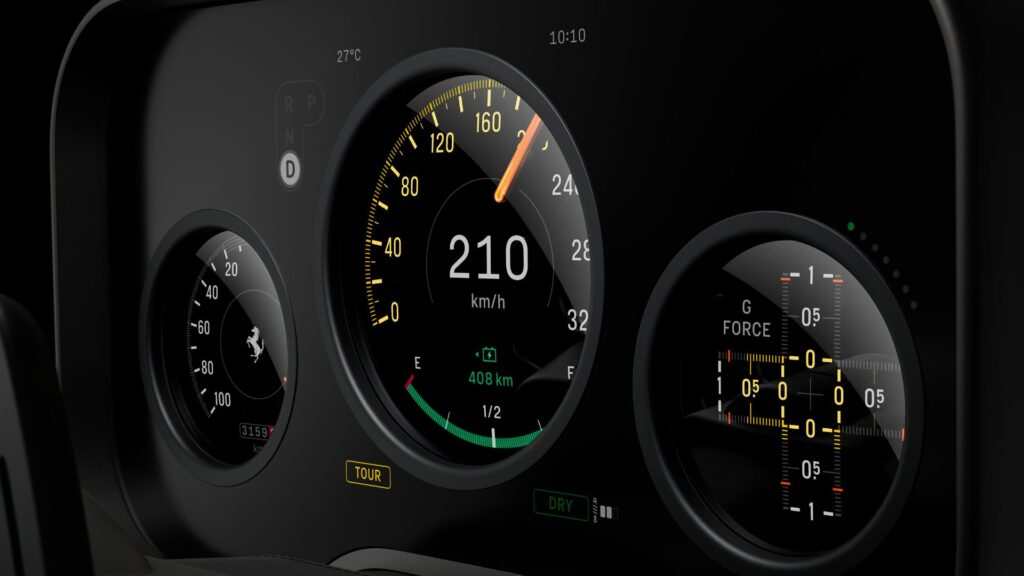 L'intérieur de la future Ferrari Luce 100 % électrique. // Source : Ferrari L'intérieur de la future Ferrari Luce 100 % électrique. // Source : Ferrari