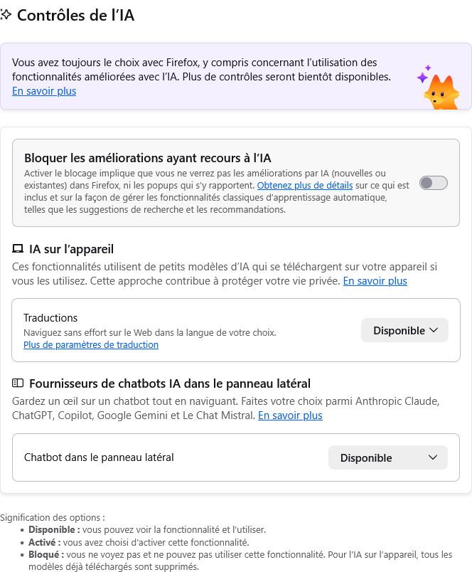 firefox IA paramètres firefox IA paramètres