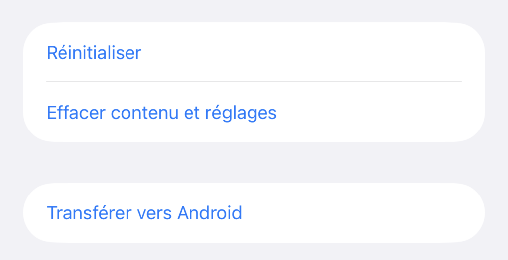 L'option Transférer vers Android dans les réglages d'iOS 26.3. L'option Transférer vers Android dans les réglages d'iOS 26.3.