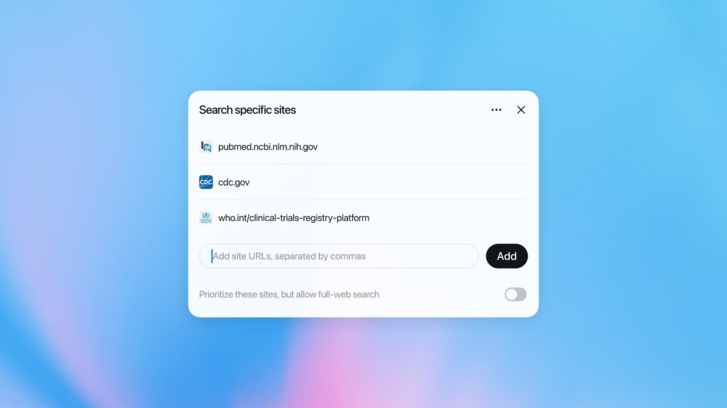 Pour la première fois, ChatGPT Deep Research permet de sélectionner des sites. Pour la première fois, ChatGPT Deep Research permet de sélectionner des sites.