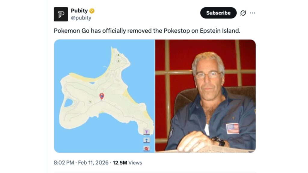 Le PokéStop de l'île de Jeffrey Epstein a été retiré. // Source : Pubity - X Le PokéStop de l'île de Jeffrey Epstein a été retiré. // Source : Pubity - X