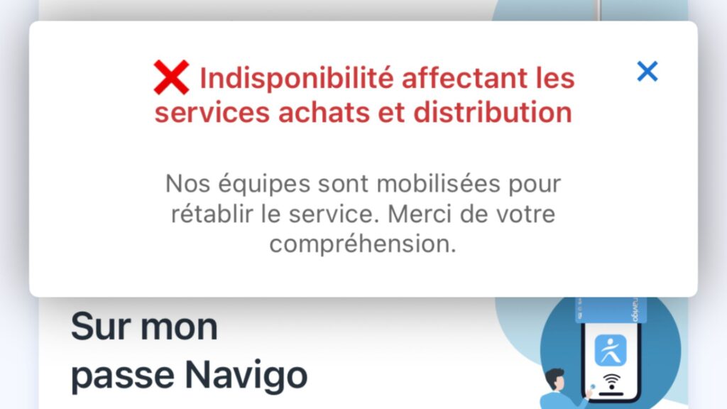 La panne, indiquée dans l'app IDF Mobilités, ici sur iOS. // Source : Capture d'écran IDF Mobilités par Numerama