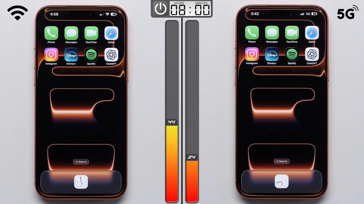 Le comparatif de batterie sur iPhone de PhoneBuff. // Source : PhoneBuff / YouTube Le comparatif de batterie sur iPhone de PhoneBuff. // Source : PhoneBuff / YouTube