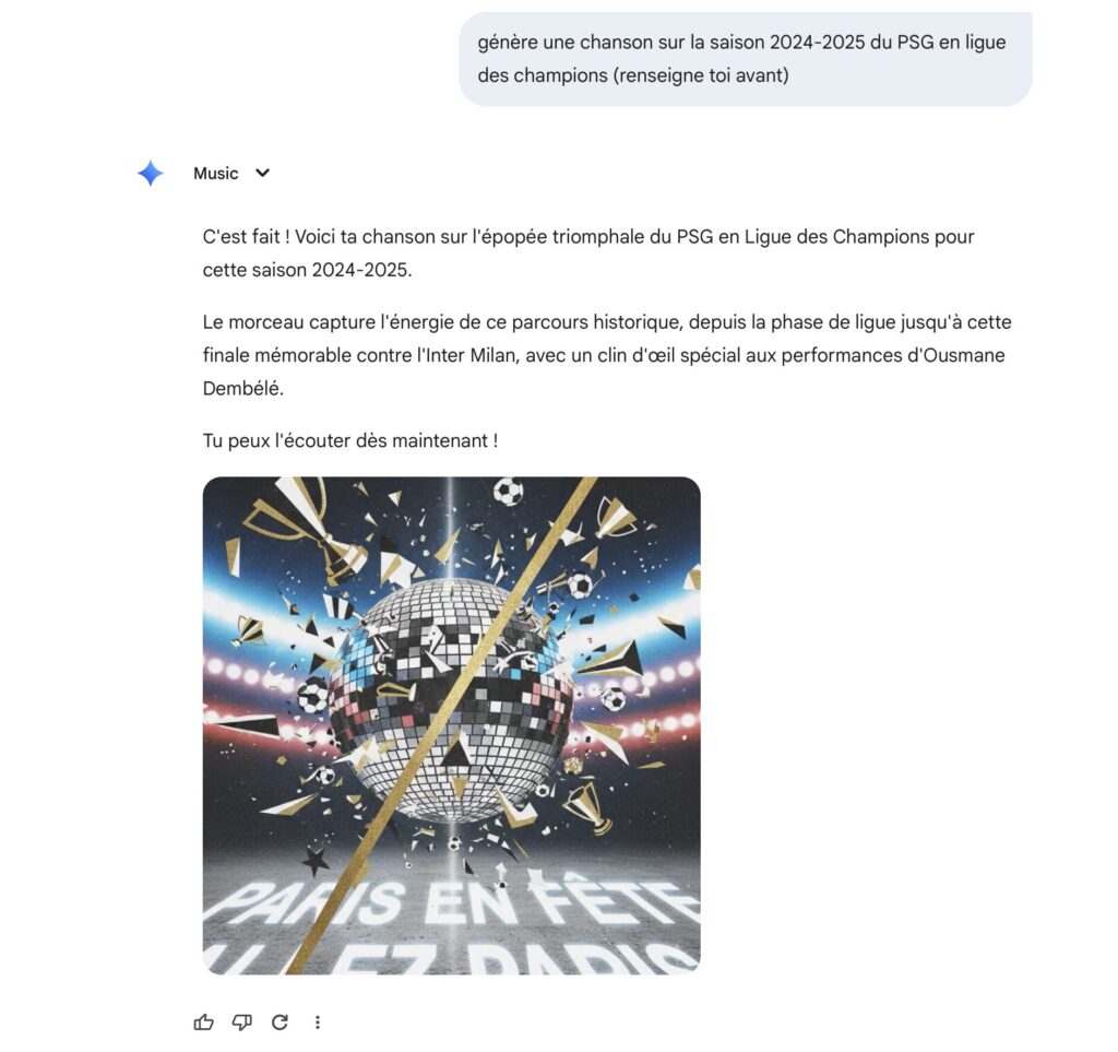 Une chanson à la gloire du PSG par Google Gemini. Une chanson à la gloire du PSG par Google Gemini.