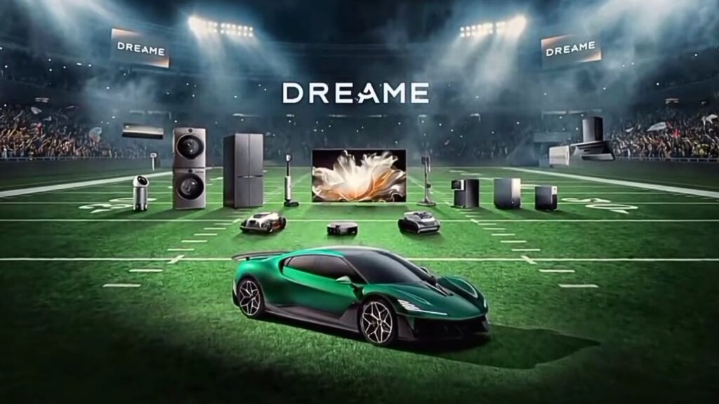 Le fabricant chinois Dreame a diffusé une pub pendant le Super Bowl où l'on peut voir son concept de voiture électrique. // Source : Dreame via Instagram Le fabricant chinois Dreame a diffusé une pub pendant le Super Bowl où l'on peut voir son concept de voiture électrique. // Source : Dreame via Instagram