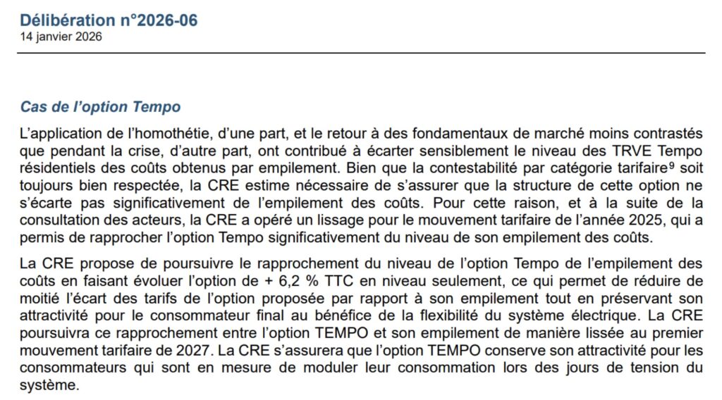 Délibération de la Commission de régulation de l’énergie du 14 janvier 2026 // Source : CRE