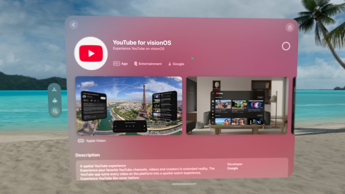 YouTube for visionOS. // Source : Numerama YouTube for visionOS. // Source : Numerama