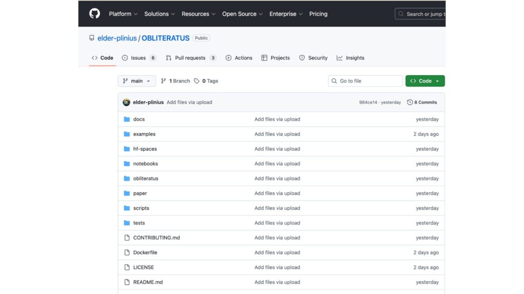« Obliteratus », publié sur GitHub. // Source : elder-plinius « Obliteratus », publié sur GitHub. // Source : elder-plinius