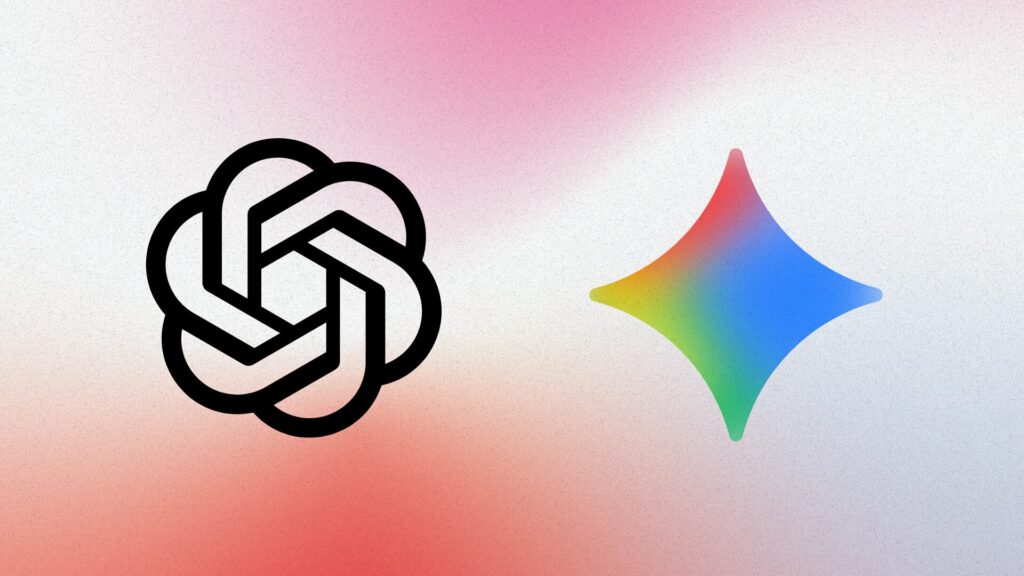 Le logo d'OpenAI et Gemini. // Source : Numerama / OpenAI / Google Le logo d'OpenAI et Gemini. // Source : Numerama / OpenAI / Google