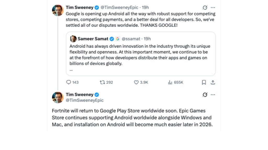 L’annonce a été faite par Tim Sweeney, fondateur et patron d’Epic Games. // Source : Capture d'écran Numerama L’annonce a été faite par Tim Sweeney, fondateur et patron d’Epic Games. // Source : Capture d'écran Numerama