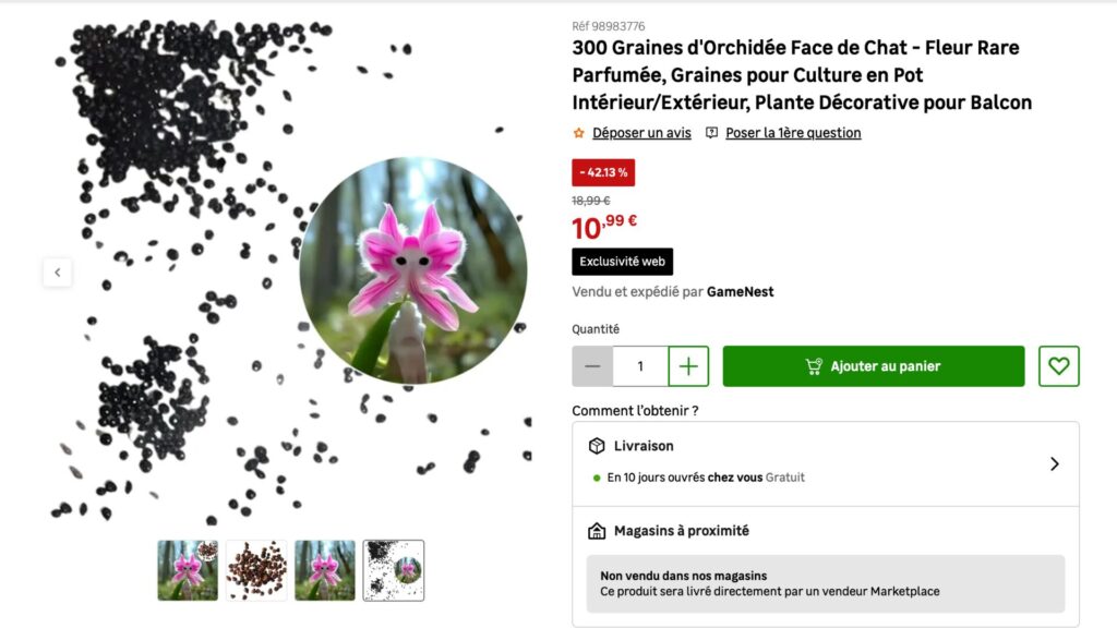 300 Graines d'Orchidée Face de Chat // Source : Capture d'écran Numerama 300 Graines d'Orchidée Face de Chat // Source : Capture d'écran Numerama
