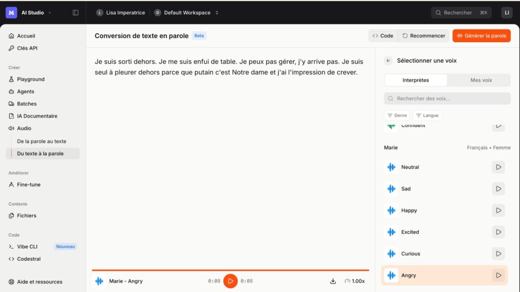L'outil peut être testé via le Mistral AI Studio. // Source : Capture d'écran Numerama L'outil peut être testé via le Mistral AI Studio. // Source : Capture d'écran Numerama