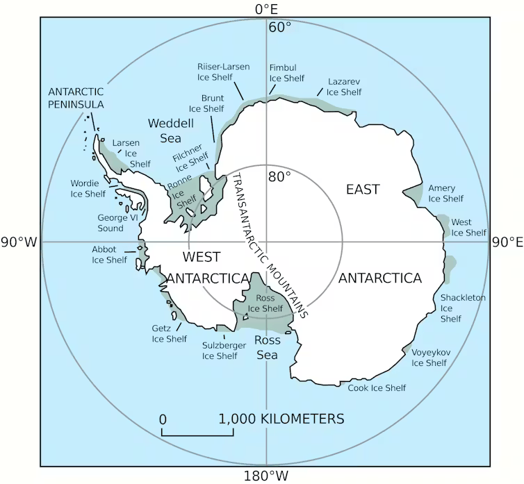 La péninsule prolonge l’Antarctique occidental en direction de l’Amérique du Sud. // Source : USGS La péninsule prolonge l’Antarctique occidental en direction de l’Amérique du Sud. // Source : USGS