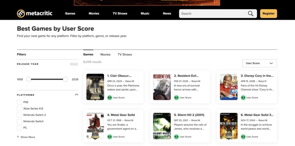 Resident Evil Requiem devient le jeu le mieux noté de l'histoire // Source : Capture Metacritic Resident Evil Requiem devient le jeu le mieux noté de l'histoire // Source : Capture Metacritic