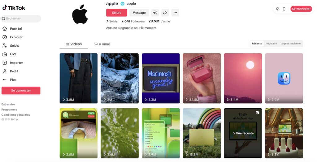 Le nouveau compte TikTok d'Apple // Source : Apple Le nouveau compte TikTok d'Apple // Source : Apple