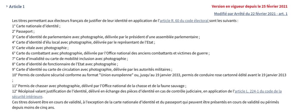 Les titres autorisés en France pour voter. Les titres autorisés en France pour voter.