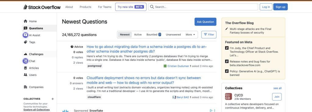 Le nombre de questions posées sur Stack Overflow a drastiquement baissé en 2025 // Source : Capture d'écran Numerama Le nombre de questions posées sur Stack Overflow a drastiquement baissé en 2025 // Source : Capture d'écran Numerama
