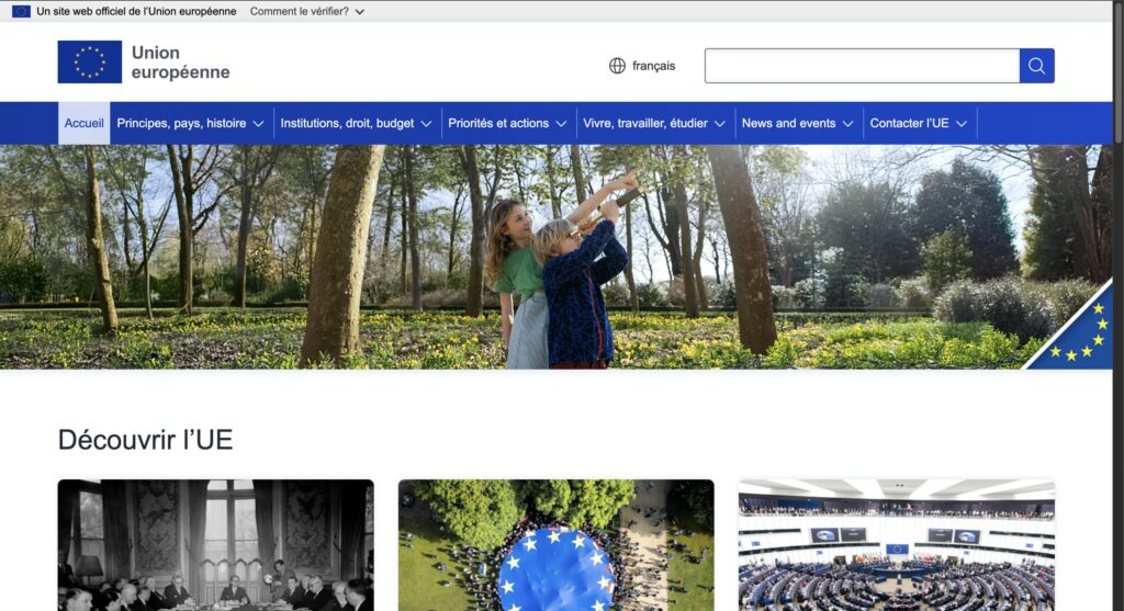 Le site Europa.eu reste accessible malgré la cyberattaque // Source : Capture d'écran Numerama