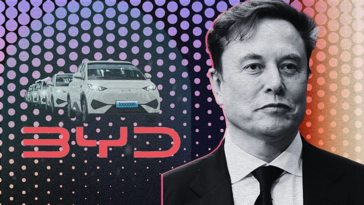 Elon Musk et BYD // Source : Montage Numerama