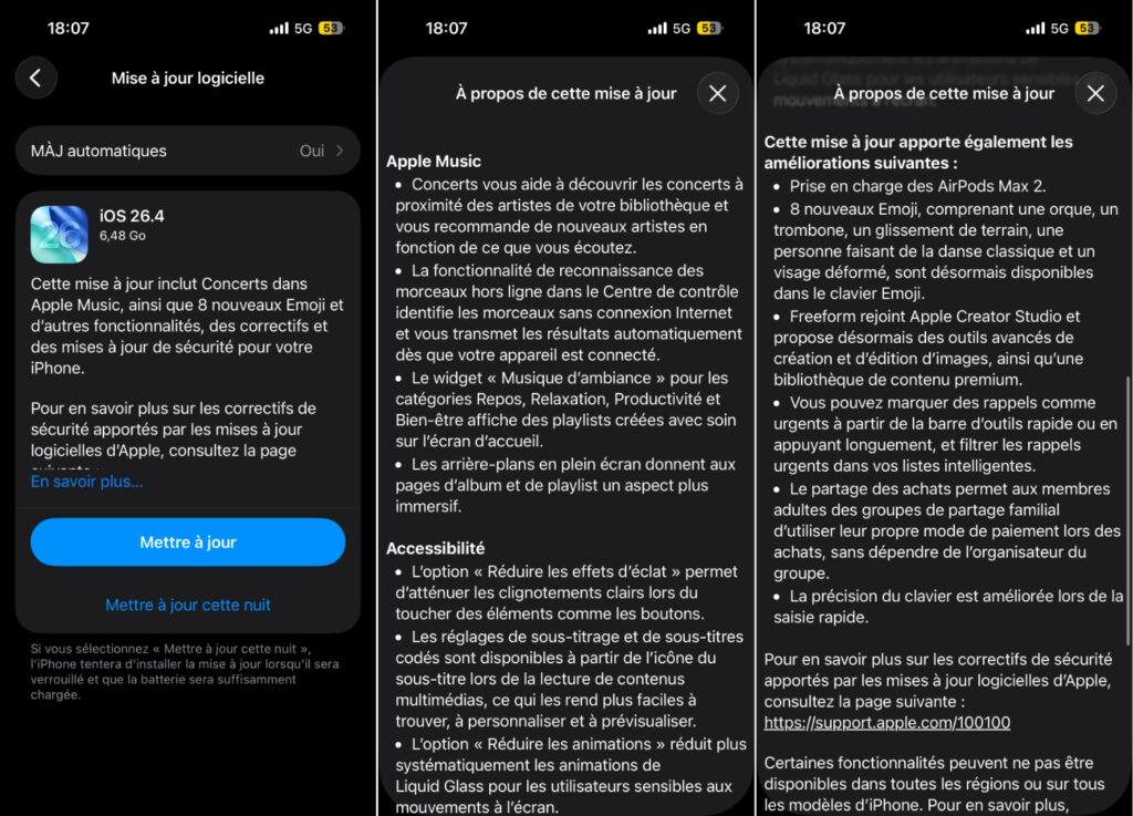 Le changelog d'iOS 26.4. Le changelog d'iOS 26.4.