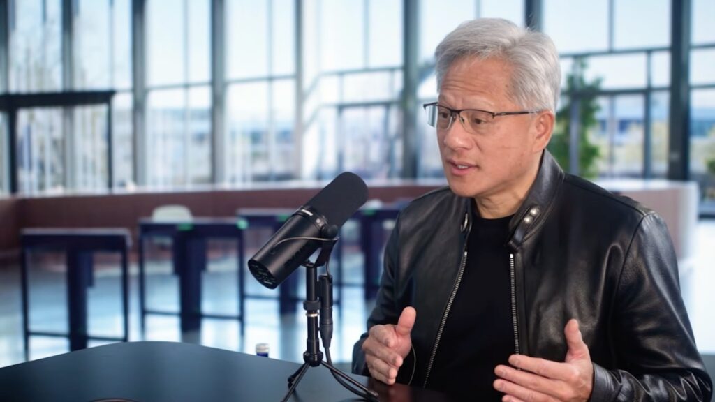 Jensen Huang en interview chez Lex Fridman. // Source : YouTube Jensen Huang en interview chez Lex Fridman. // Source : YouTube