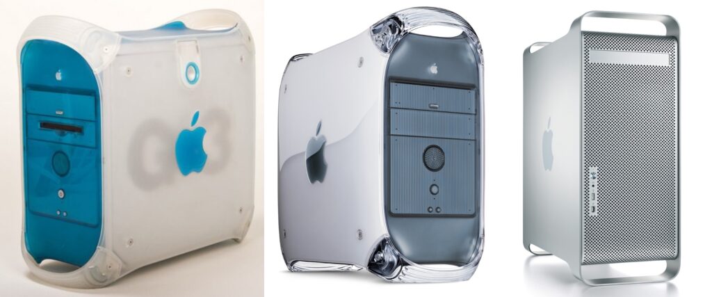 Les trois générations de Power Mac avant le Mac Pro.