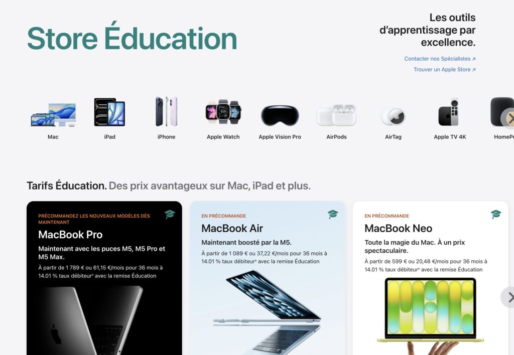 La page d'accueil de l'Apple Store Éducation. La page d'accueil de l'Apple Store Éducation.