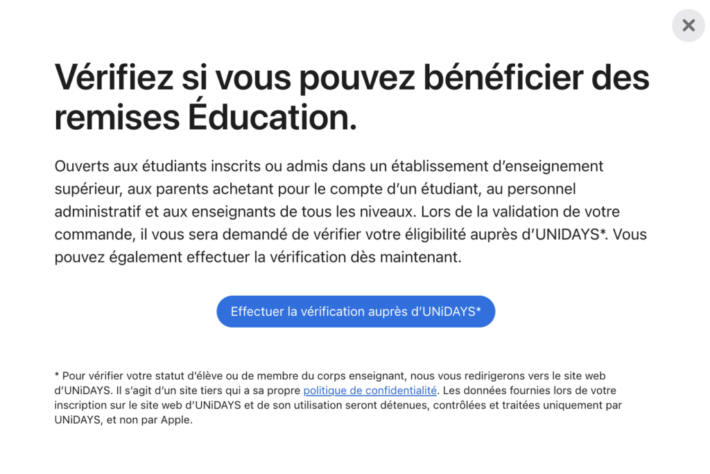 La différence avec l'Apple Store normale est cette vérification étudiante. La différence avec l'Apple Store normale est cette vérification étudiante.