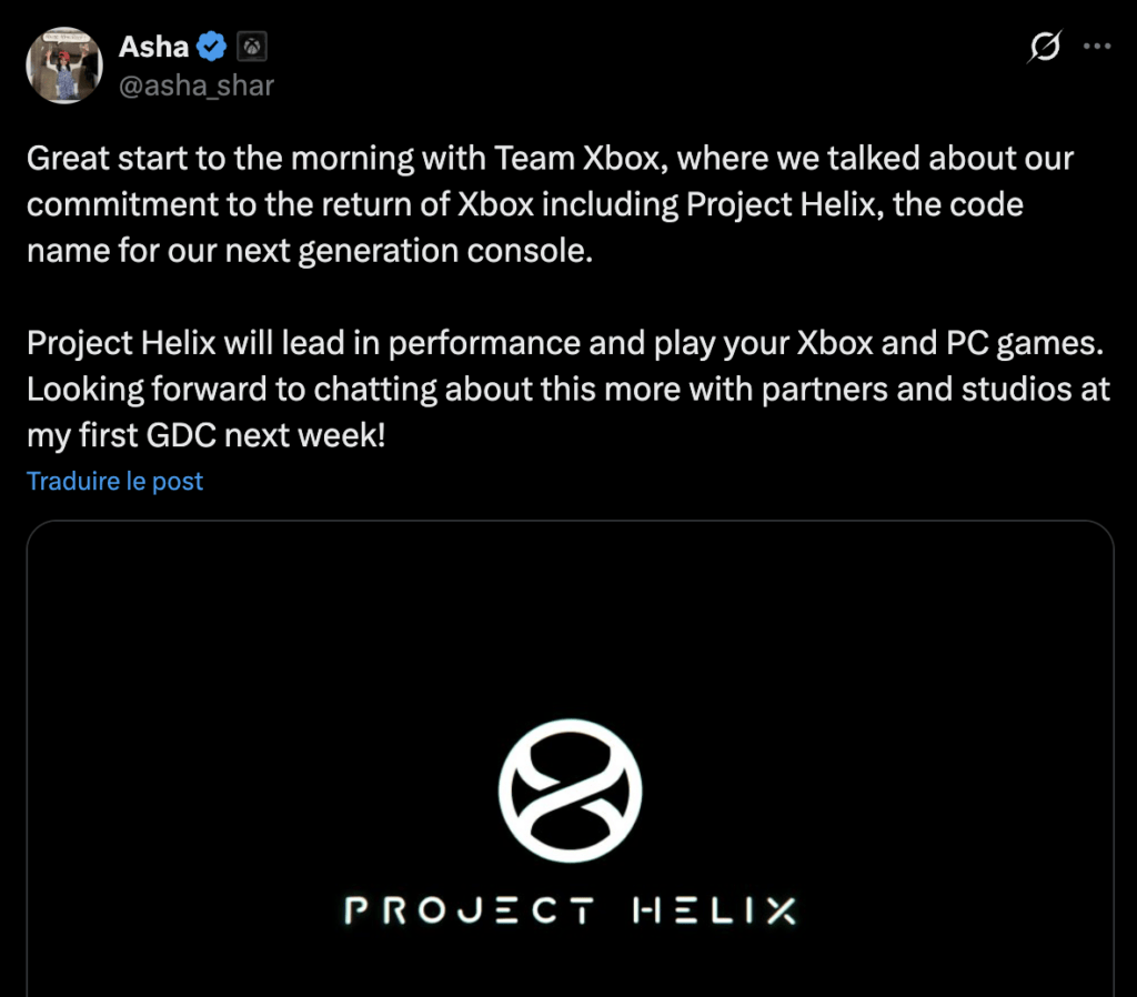 Le tweet d'Asha Sharma confirme que la nouvelle Xbox peut faire tourner des jeux PC. Le tweet d'Asha Sharma confirme que la nouvelle Xbox peut faire tourner des jeux PC.