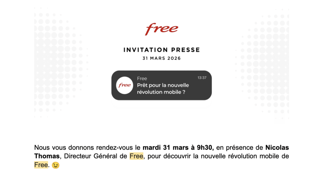L'invitation reçue par Numerama pour une conférence chez Free.