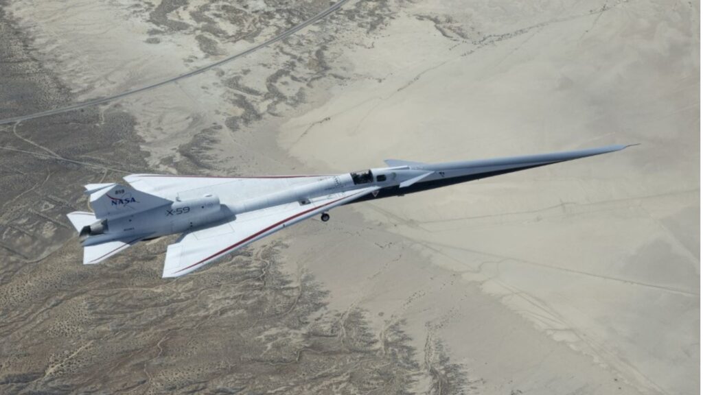 Le troisième vol de l'avion X-59. // Source : Via X @NASAaero (image recadrée)