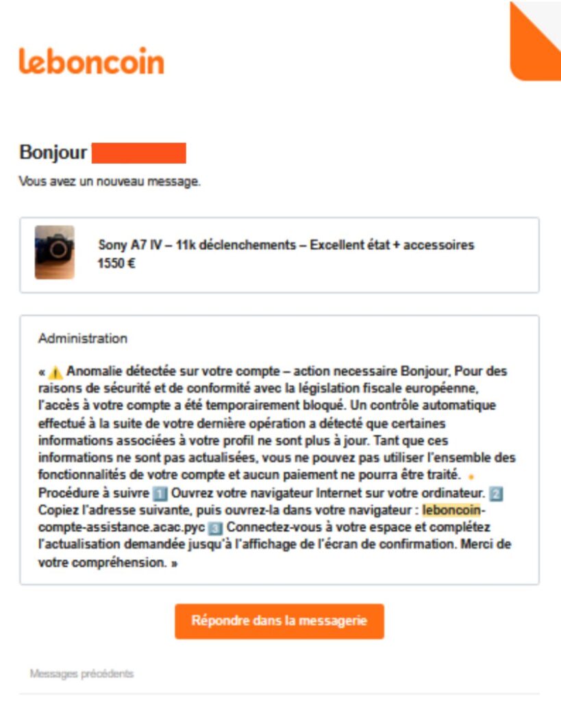 Message reçu par Martin J. le 29 novembre 2025, intitulé “Administration” // Source : capture d'écran